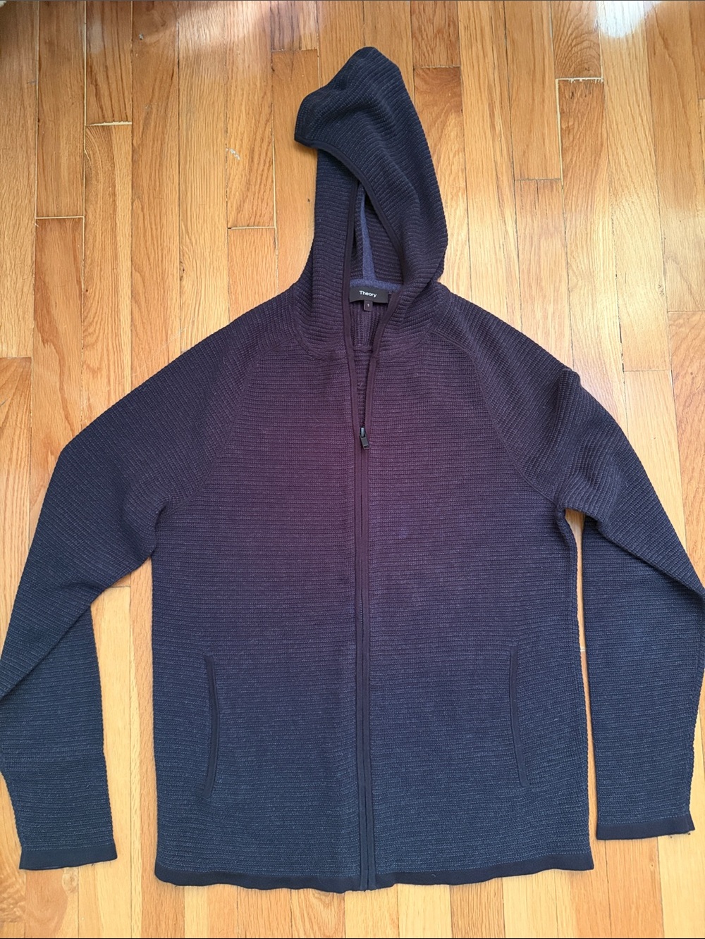 Theory Men's Navy Zip-Up Hooded Sweater